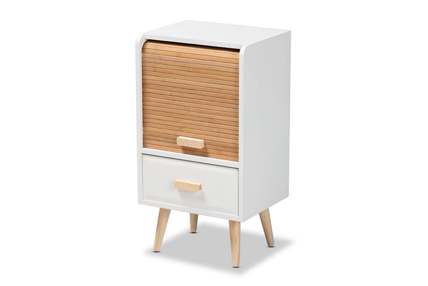 Baxton Studio Nansen Two-Tone White and Brown Wood and Bamboo 1-Drawer End Table